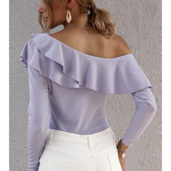 Lavender One Shoulder Long Sleeve Ruffle Top NWT - Picture 3 of 4